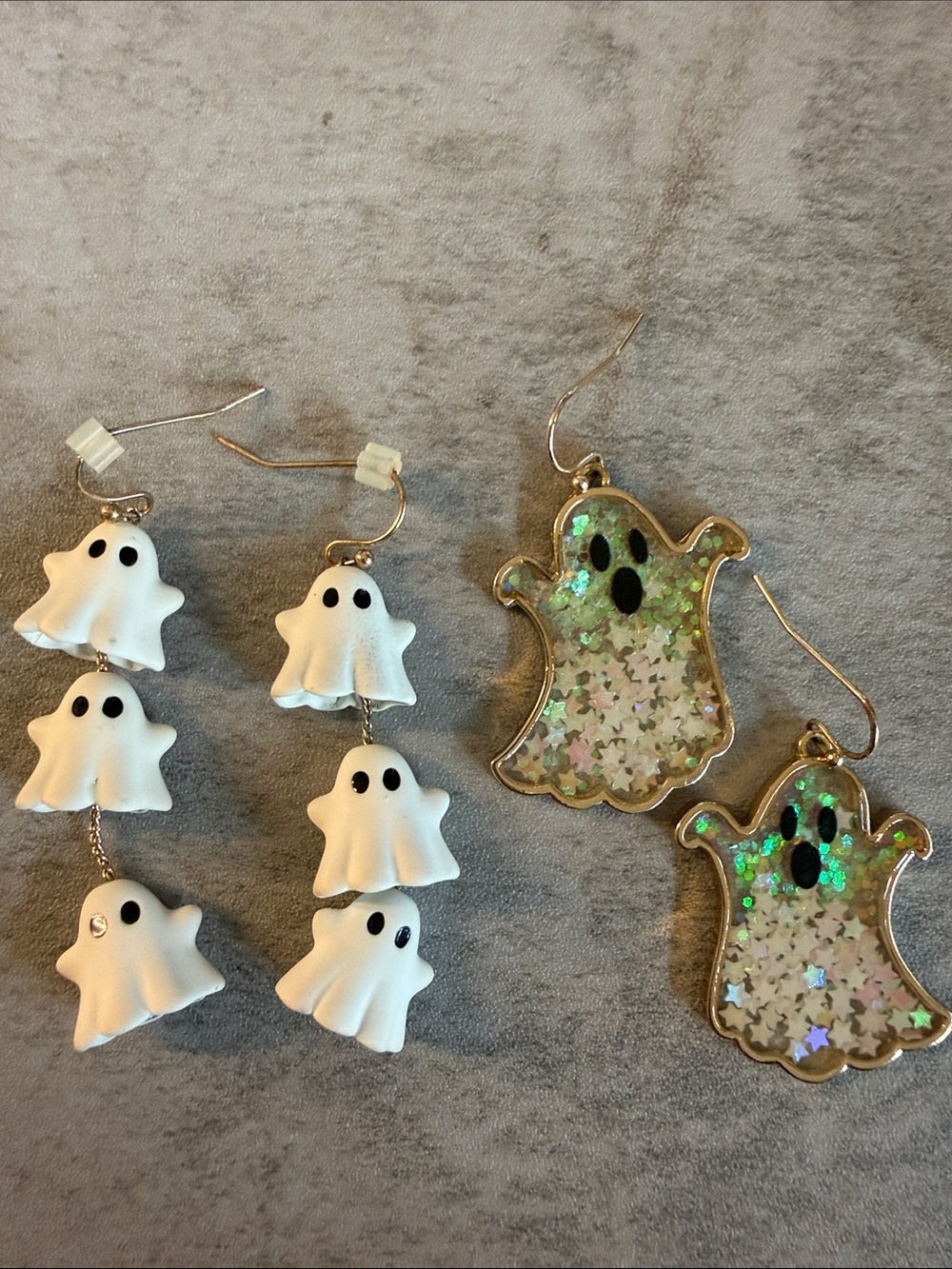 Halloween Ghost Dangle Earrings - White Glitter Ghost Design